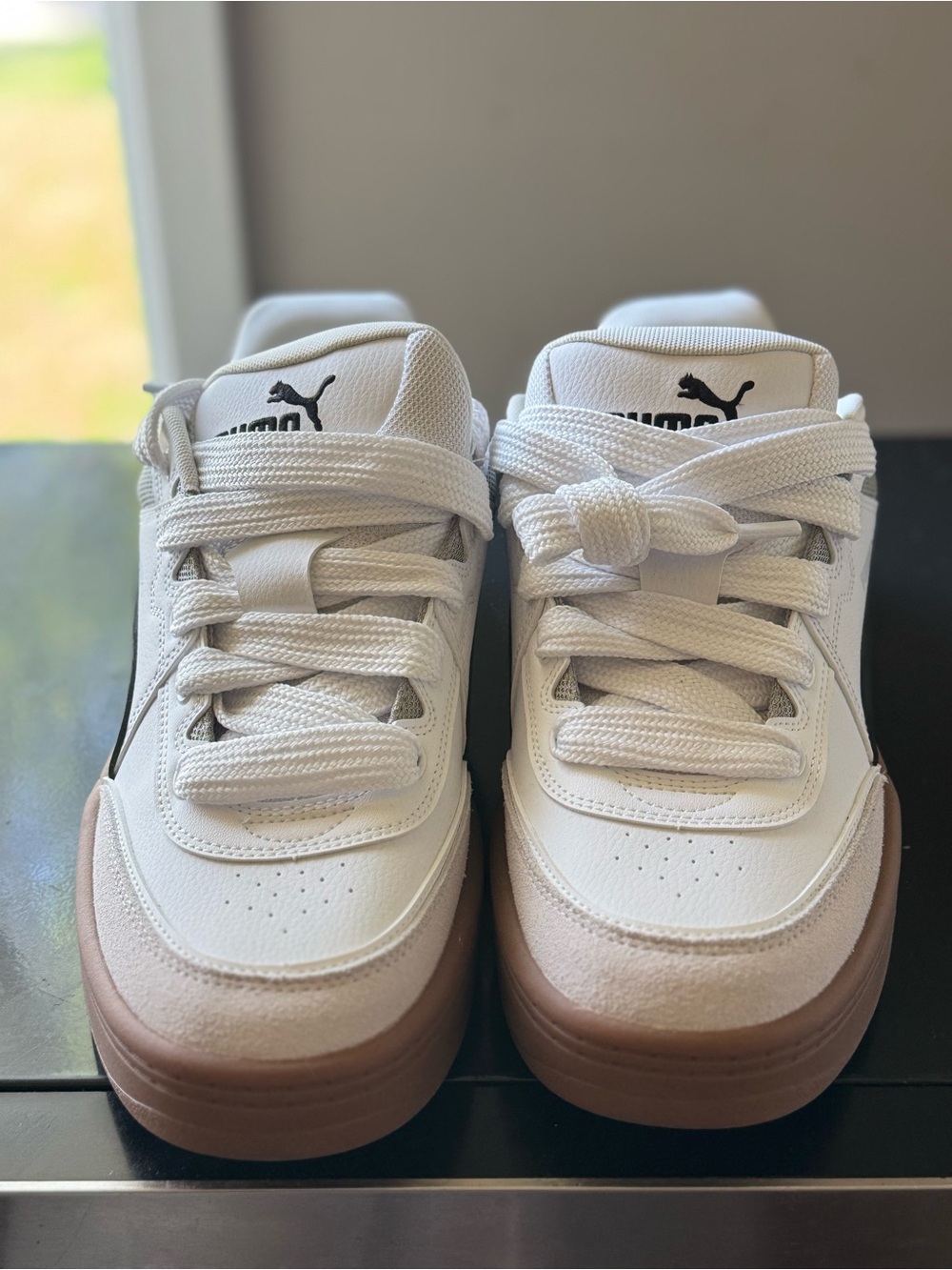 Puma Kids White Sneakers with Gum-Color Sole